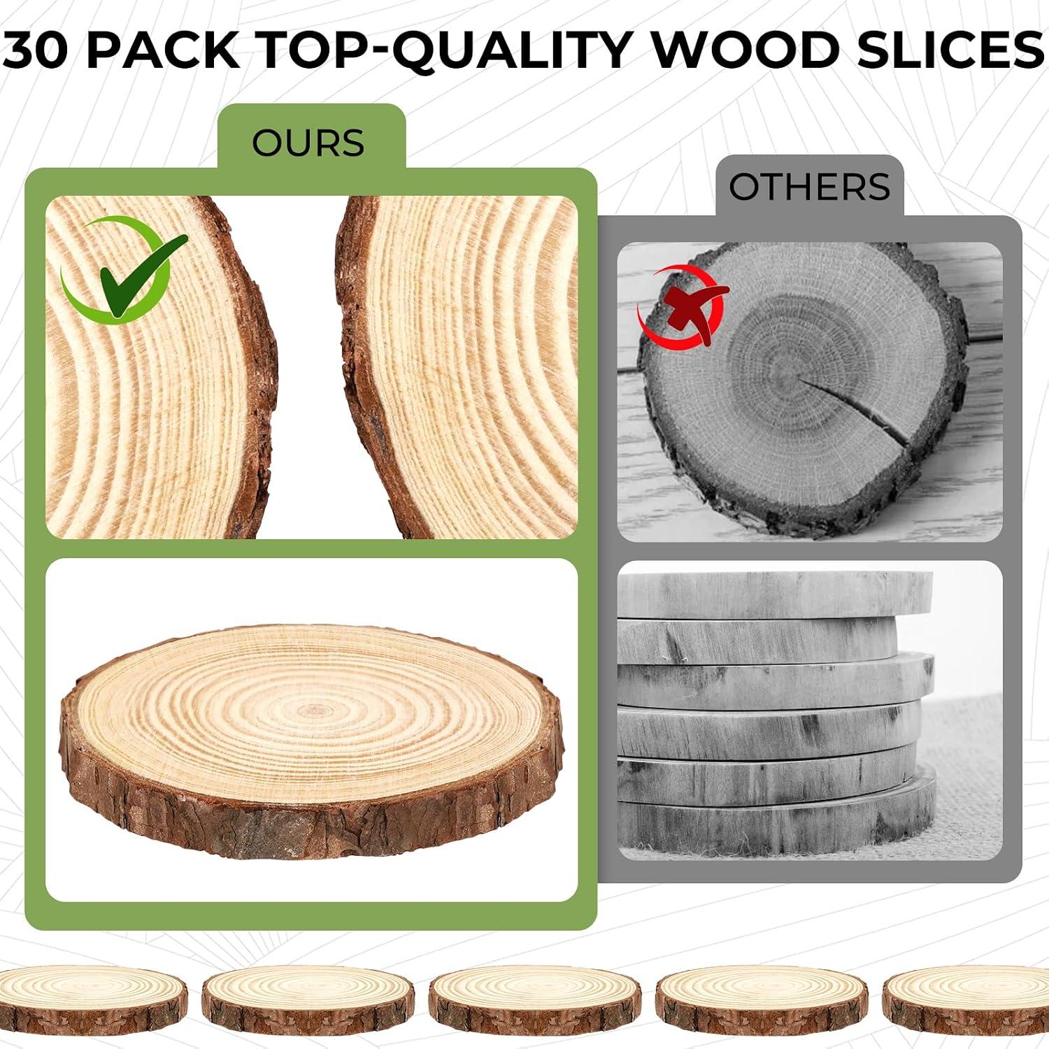 FSWCCK 30 Pack 3.5-4in Wood Slices,Rustic Wooden Centerpieces & DIY Crafts