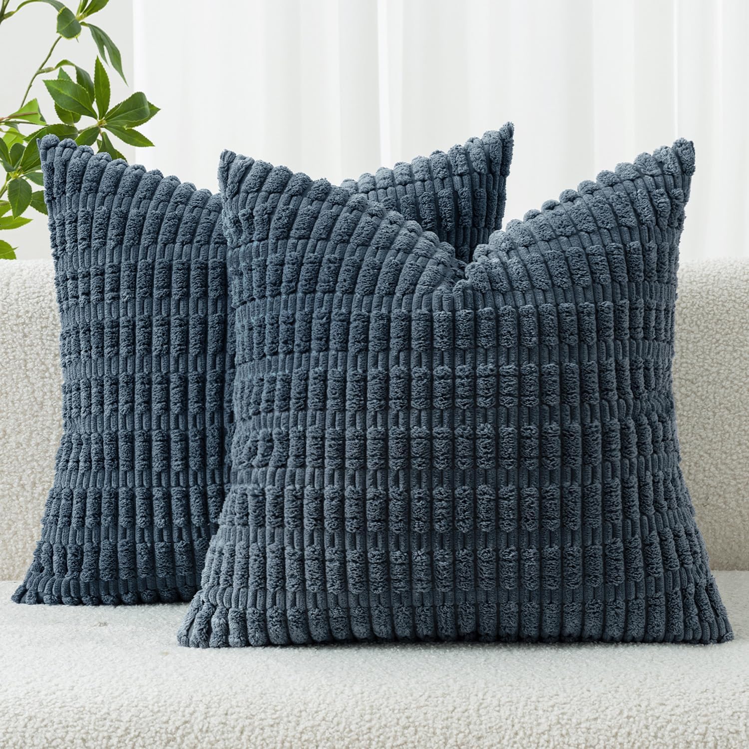 MIULEE Corduroy Decorative Throw Pillow Covers 18x18 Blue Pack of 2