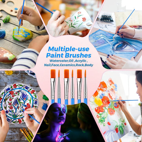 162 Pcs Paint Brushes Bulk, Round Flat Tip Acrylic Paint Brushes Set for Kids Classroom Crafts Oil Watercolor Canvases Face Painting Touch Up
