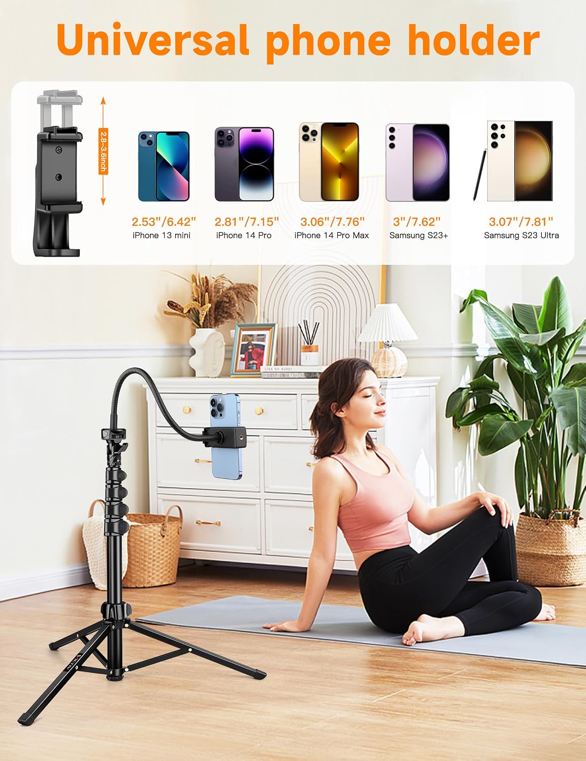 Phone Tripod, 86" Tall Tripod for iPhone with Flexible Gooseneck & Remote