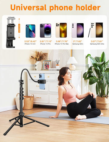 Phone Tripod, 86" Tall Tripod for iPhone with Flexible Gooseneck & Remote