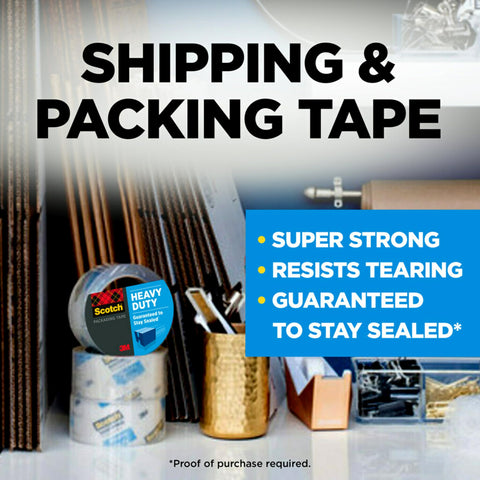 Scotch Heavy Duty Shipping Packing Tape, Clear, Shipping and Packaging Supplies, 1.88 in. x 54.6 yd., 6 Tape Rolls