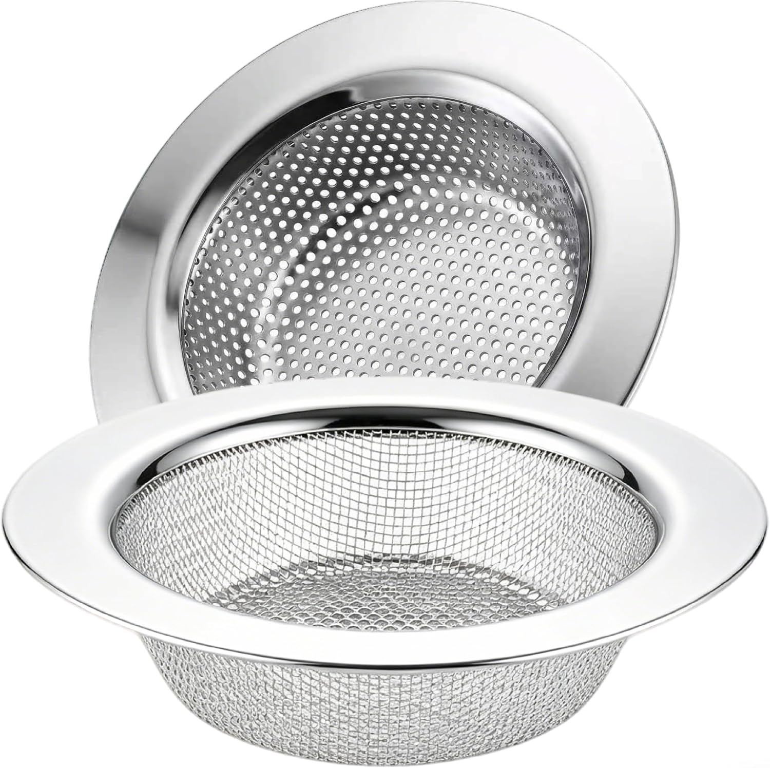 LASSHSWA 2 Pcs Kitchen Sink Strainer Stainless Steel, Mesh and Punching, Kitchen Sink Drain Strainer, Sink Strainers with Large Wide Rim 4.5" Diameter for Kitchen Sinks