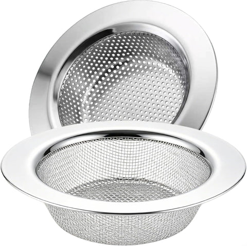 LASSHSWA 2 Pcs Kitchen Sink Strainer Stainless Steel, Mesh and Punching, Kitchen Sink Drain Strainer, Sink Strainers with Large Wide Rim 4.5" Diameter for Kitchen Sinks
