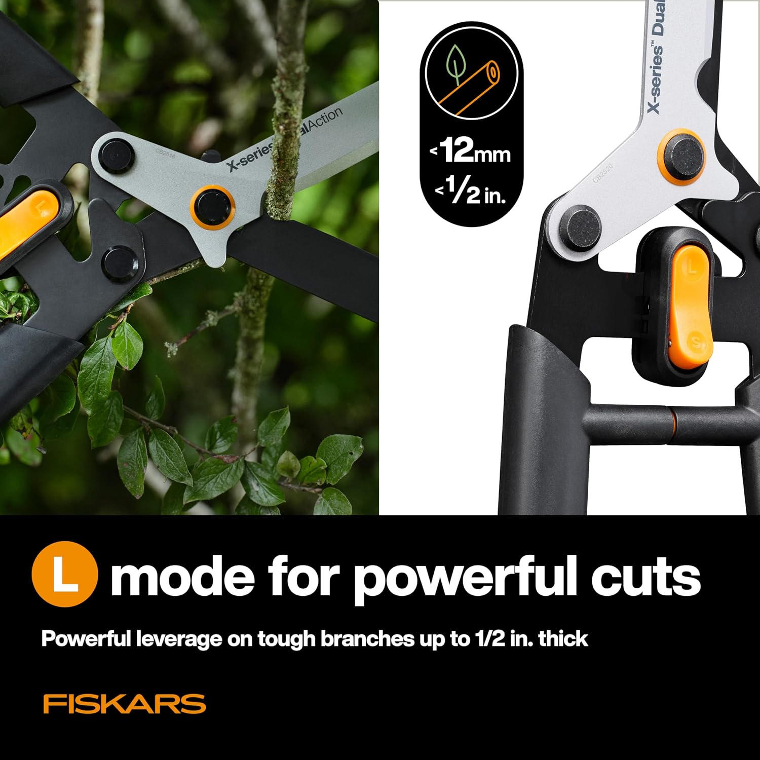 Fiskars 25" DualAction Hedge Shears, 2-in-1 Fast or Powerful Trimming