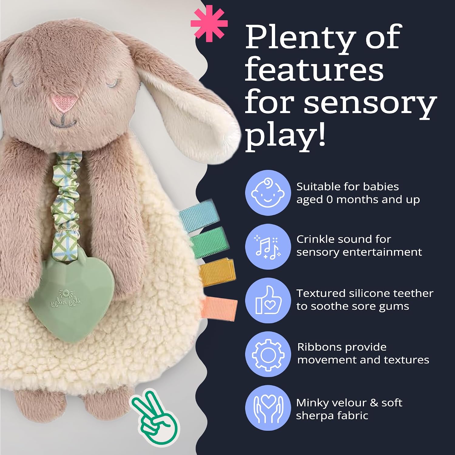 Itzy Ritzy Lovey Including Teether, Teething Relief, 0+ Months, Taupe Bunny