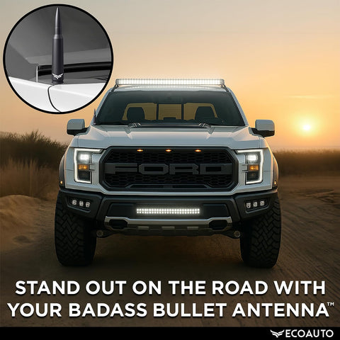 EcoAuto 50 Cal Bullet Antenna for Ford F150 F250 F350 & Dodge Ram & Ford Raptor Bronco - Instantly Upgrade Your Truck Look with F150 Antenna - Anti-Theft Antenna Topper - Matte Black Bullet Antenna