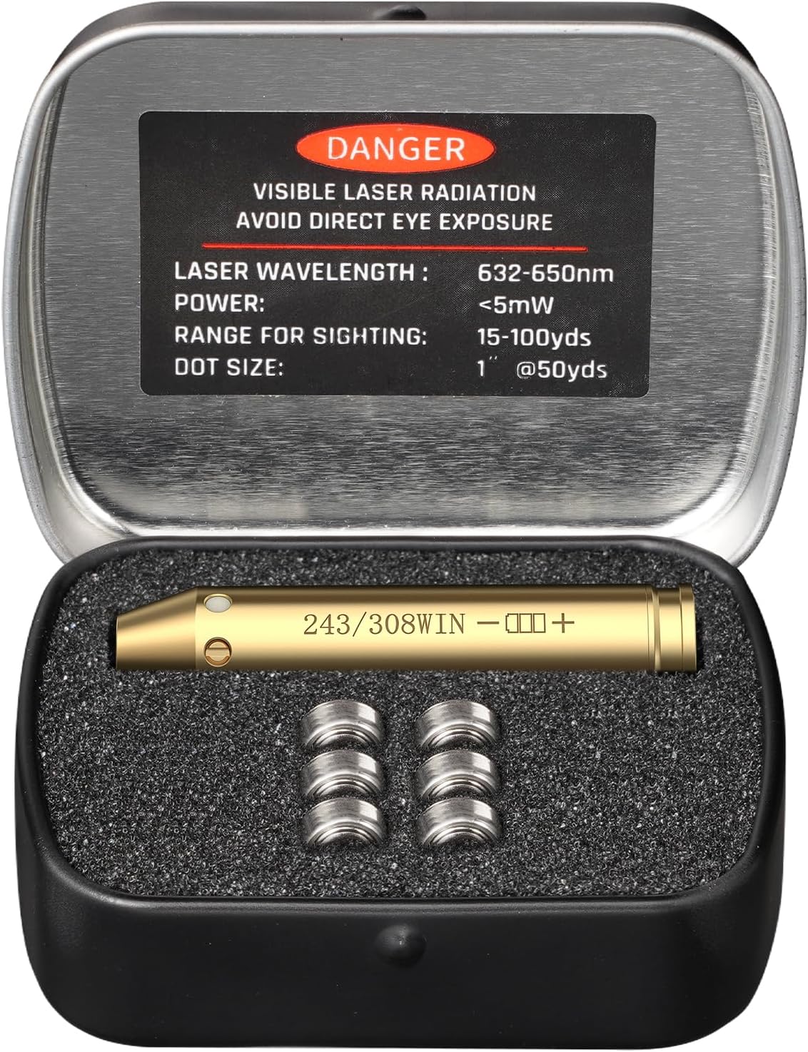EZshoot Bore Sight Laser 9mm/223 5.56mm/243 308/12-Gauge Red Laser Boresighter with Portable Tin Case and Extra Batteries