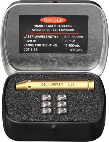 EZshoot Bore Sight Laser 9mm/223 5.56mm/243 308/12-Gauge Red Laser Boresighter with Portable Tin Case and Extra Batteries