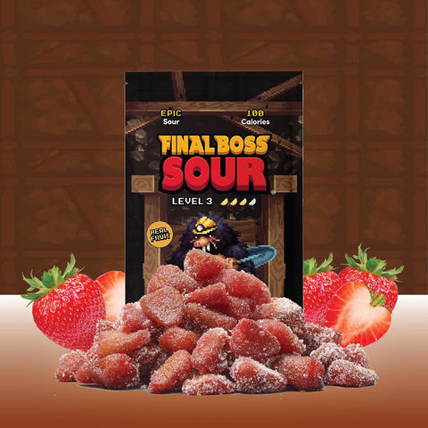 Final Boss Sour Fruit Candy, Sour Strawberries, Level 3, 10 Pack