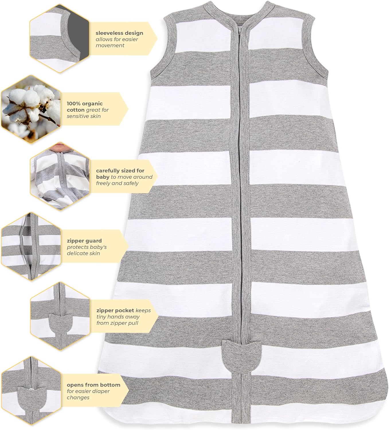 Burt's Bees Baby Infant Wearable Blanket, Organic Cotton Unisex Beekeeper - Light Weight 0.5 TOG or Medium Weight 1.5 TOG