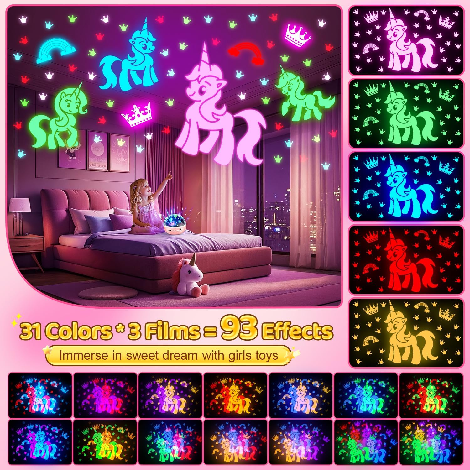 Star Projector for Kids, 3 Films+93 Colors Kids Projector Night Light