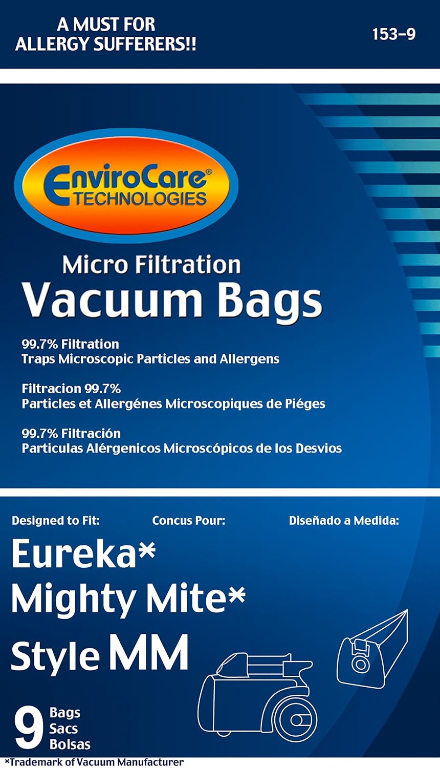 Envirocare Premium Replacement Multi-layer Micro Filtration Vacuum Bags Made to fit Eureka Style MM Eureka Mighty Mite 3670 and 3680 Series Canisters 9 Bags