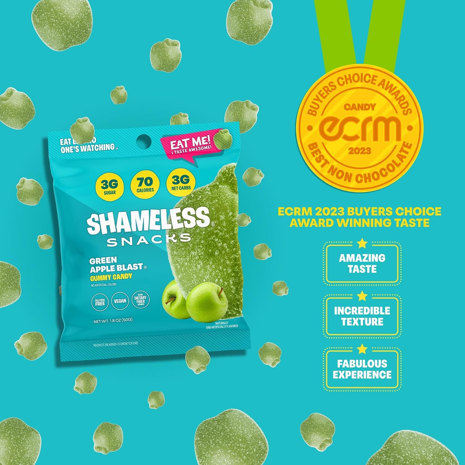 Shameless Snacks Green Apple Blast Sour Gummy Candy & Fruit Snacks - Keto
