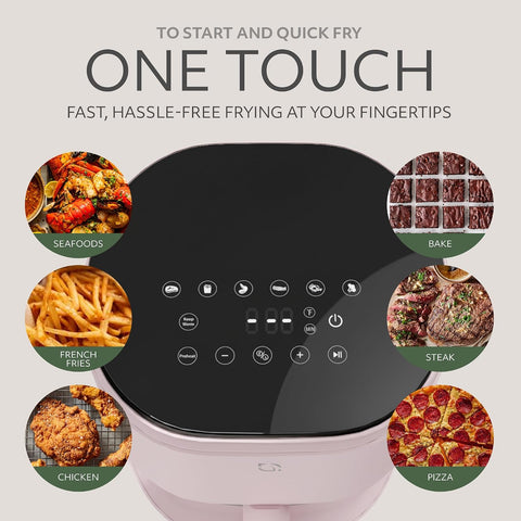 WILLOW Eco Series 6 in 1 Air Fryer with Glass Basket, 5 Quart Non Toxic Air Fryer w Digital Display, 430°F Max Temp, Preheat & Keep Warm Function, Compact + Dishwasher Safe Glass Airfryer - Pink