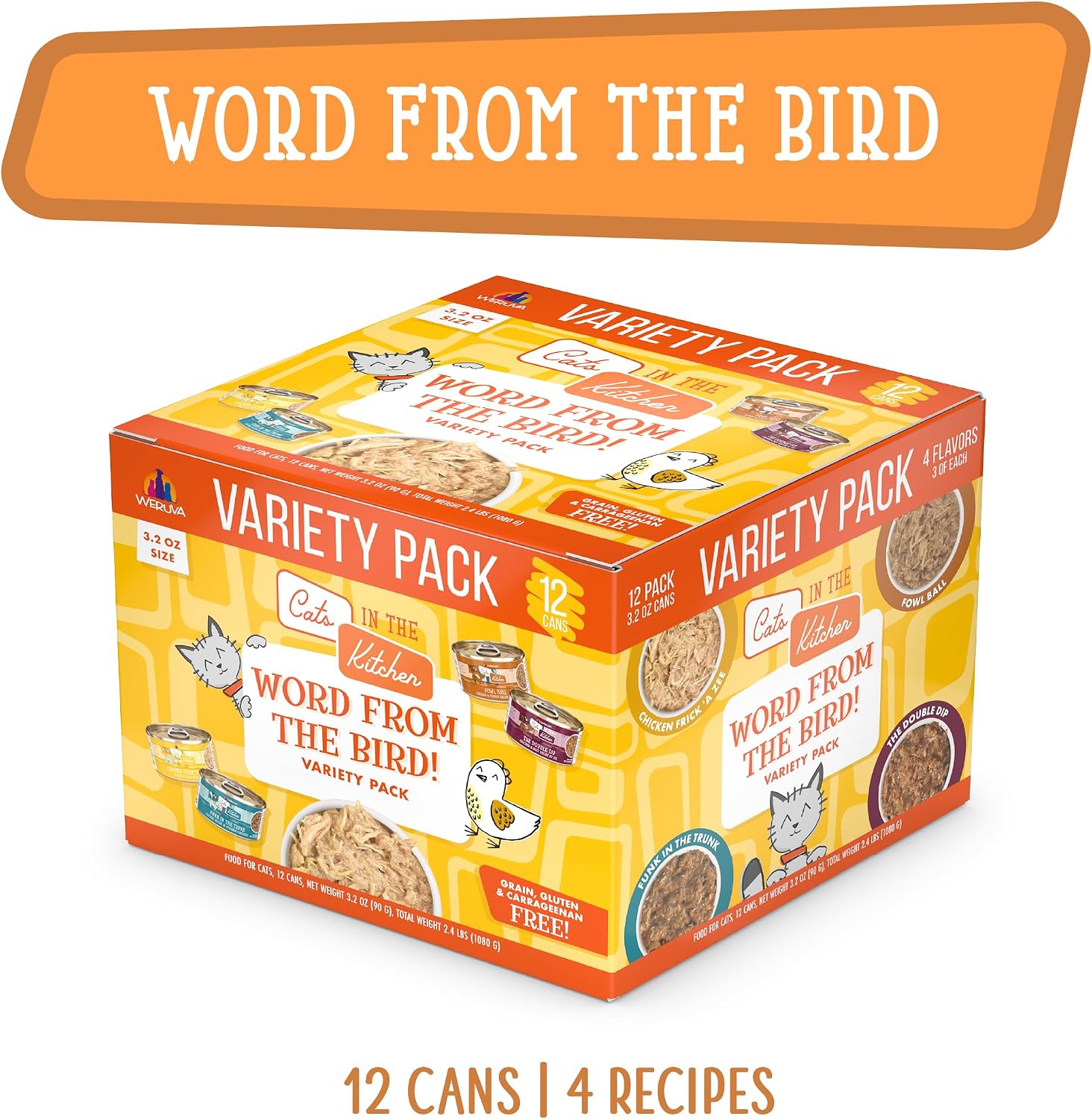 Weruva Cats in The Kitchen, Word from The Bird! Variety Pack, 3.2oz Can (Pack of 12)
