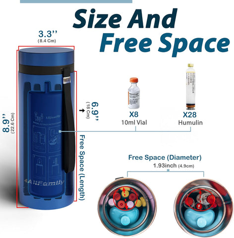 4ALLFAMILY Nomad Big Insulin Cooler Travel Case for 1-7 Pens - Blue