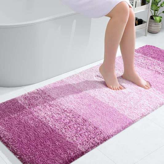 OLANLY Bathroom Rug Mat 59x24, Extra Soft and Absorbent Microfiber Bath Rugs, Non-Slip Plush Shaggy Bath Carpet Runner, Machine Wash Dry, Bath Mats for Bathroom Floor, Tub and Shower, Pinkish-Purple