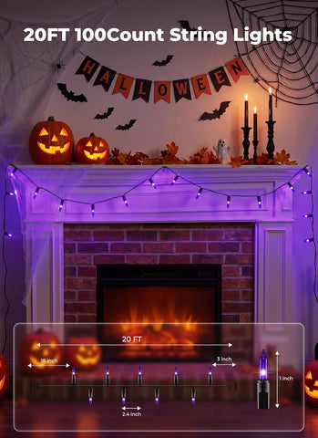 Minetom Halloween String Lights Outdoor 100 Count 20 Feet Incandescent Bulb