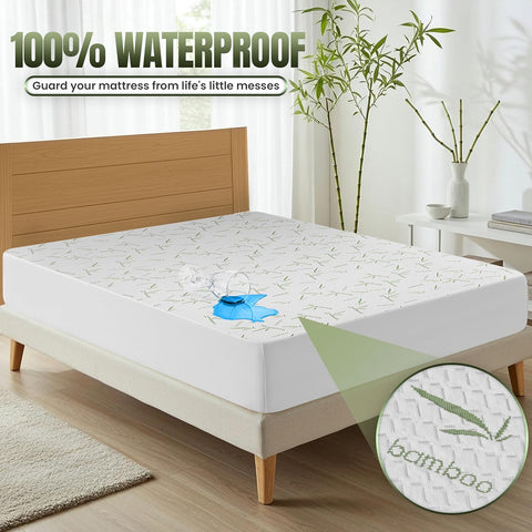 Bamboo Viscose Waterproof Mattress Protector Full Size, 15" Deep Pocket