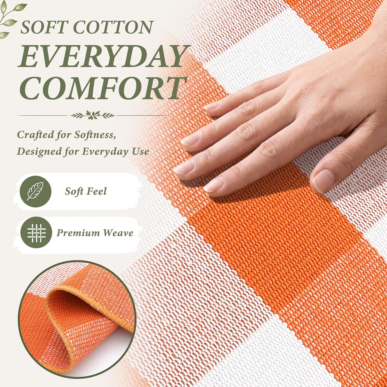 Smiry Orange and White Buffalo Plaid Rug, Front Doormat and Porch Decor