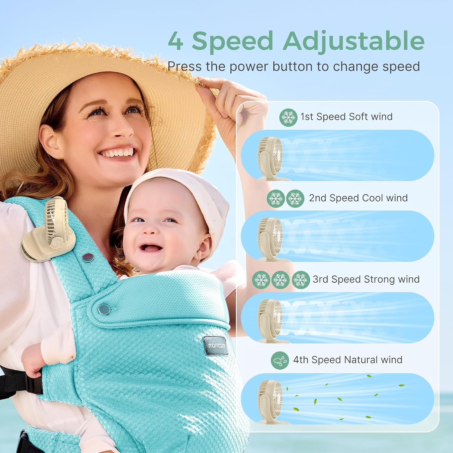 Momcozy Portable Stroller Fan with Clip, 4-Speed Mini Cooling Fan, 0.26 Lb