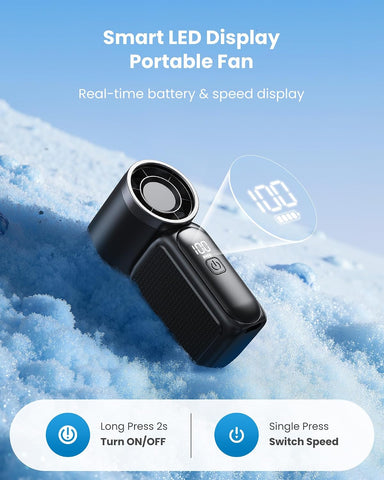 Gaiatop Portable Handheld Mini Fan, 6 Speeds 16900 RPM High Velocity Personal Fan with LED Display, USB Rechargeable, Mini Fan with Lanyard for Makeup, Travel, Outdoor for Women Girl Gift, Black