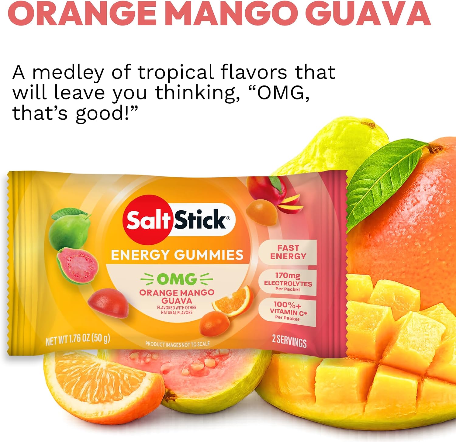 SaltStick Energy Chews Orange Mango Guava Energy Gummies 10 Bags/20 Serving