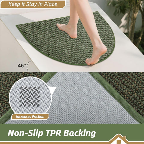 BEQHAUSE Dirt Trapper Door Mat 32" x 48" Half Circle Non Slip Rugs, Green