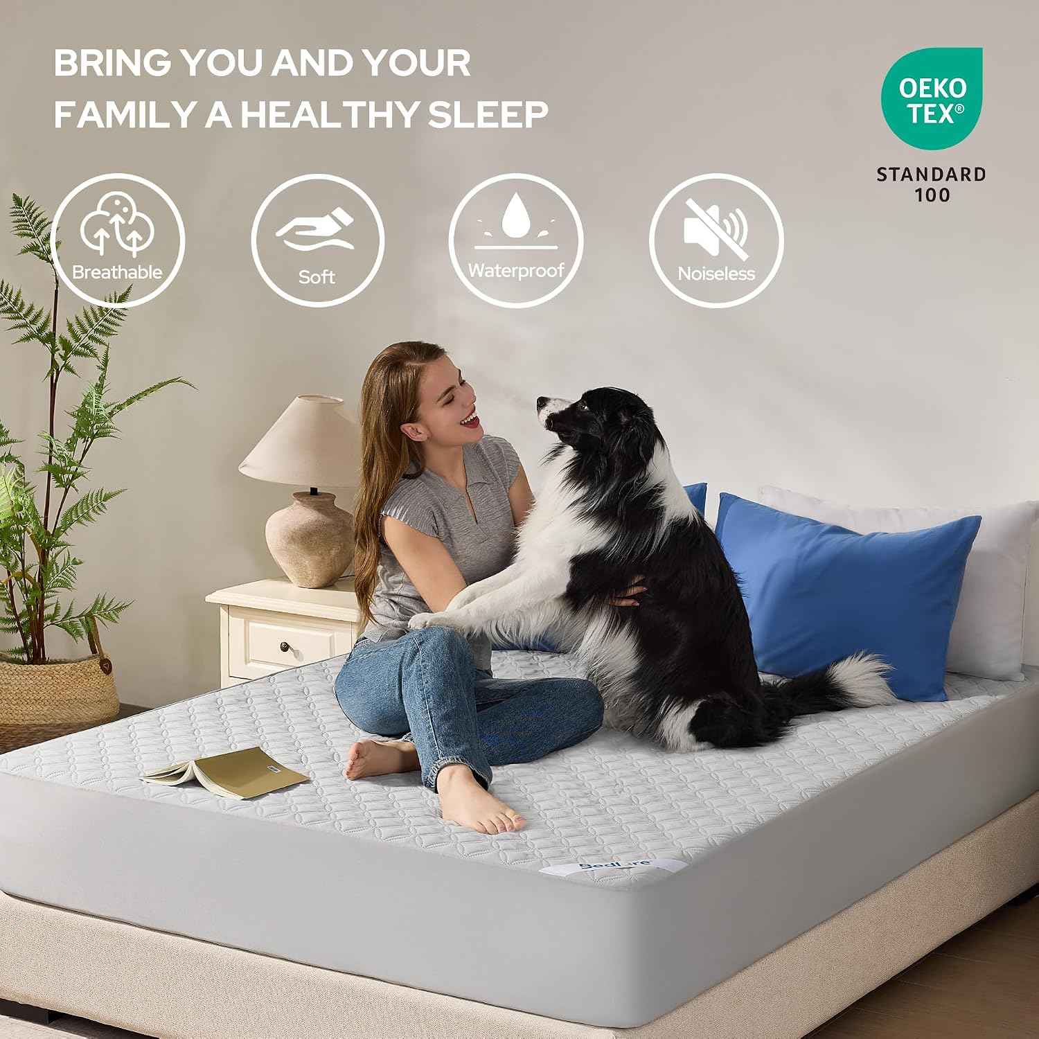 BEDLORE Waterproof Queen Size Mattress Protector, Deep Pocket Fit, Washable
