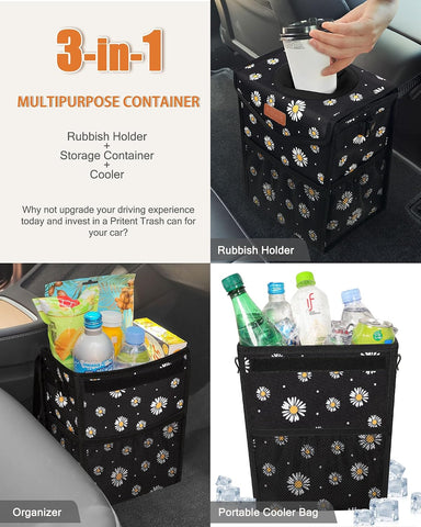 Pritent Car Trash Can with Lid Leakproof Car Garbage Bag Vehicle Trash Bin