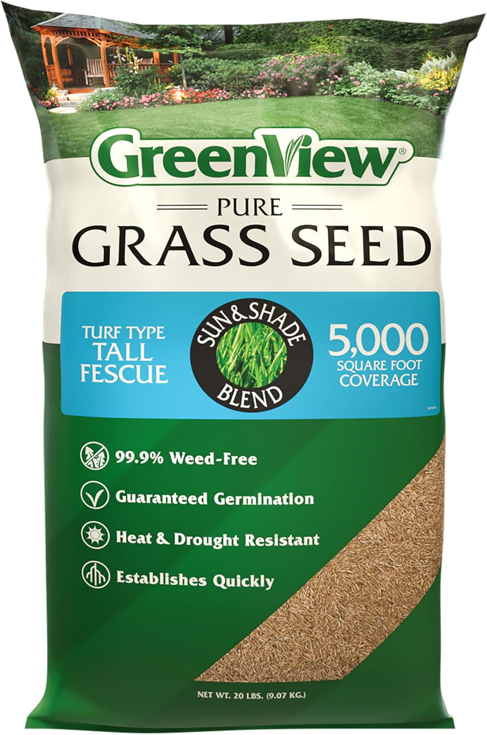 GreenView Turf Type Tall Fescue Grass Seed, Sun & Shade Blend, 20 lb. Bag