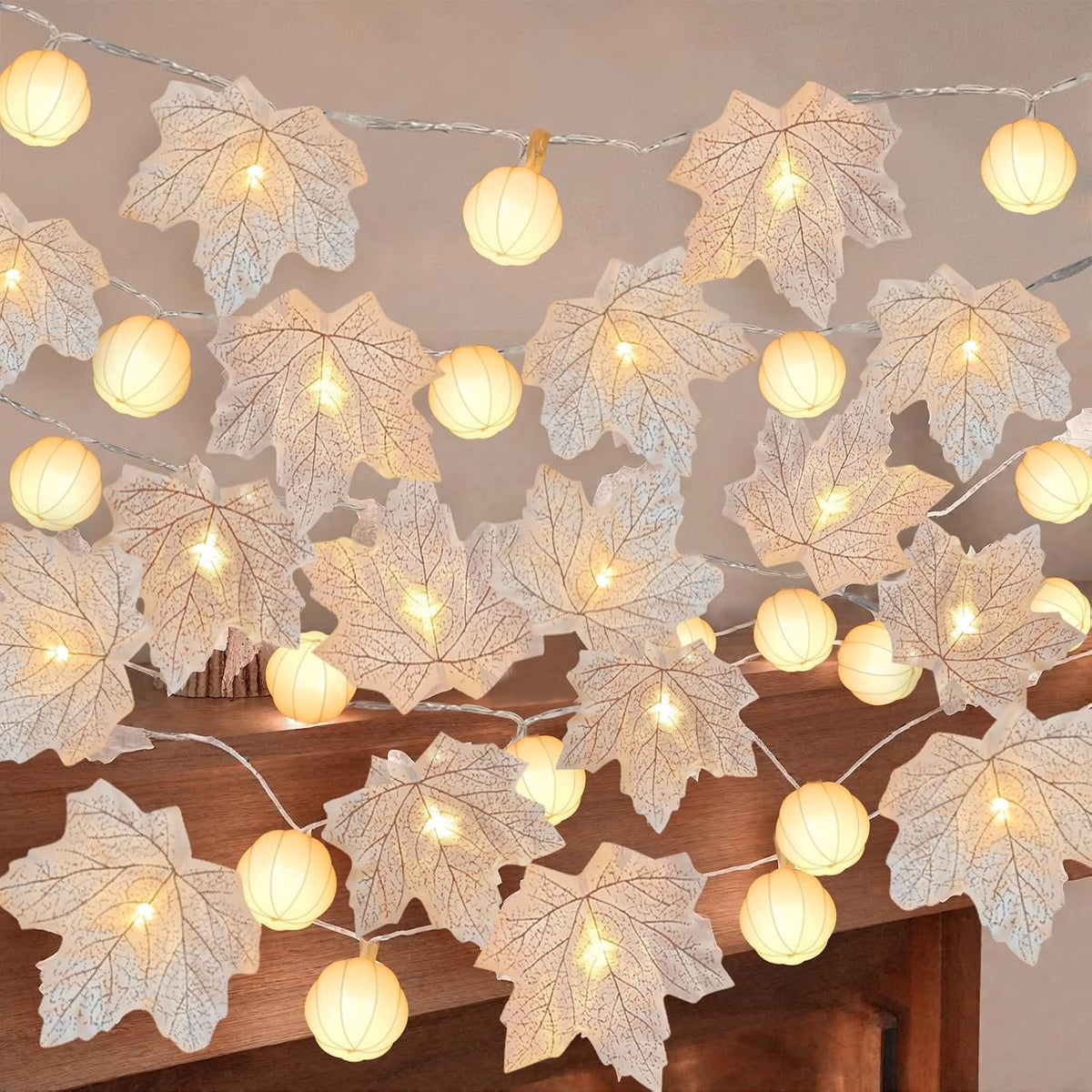 3 Pack Fall Garland with Pumpkin Lights Total 19.5Ft 60LED String Lights