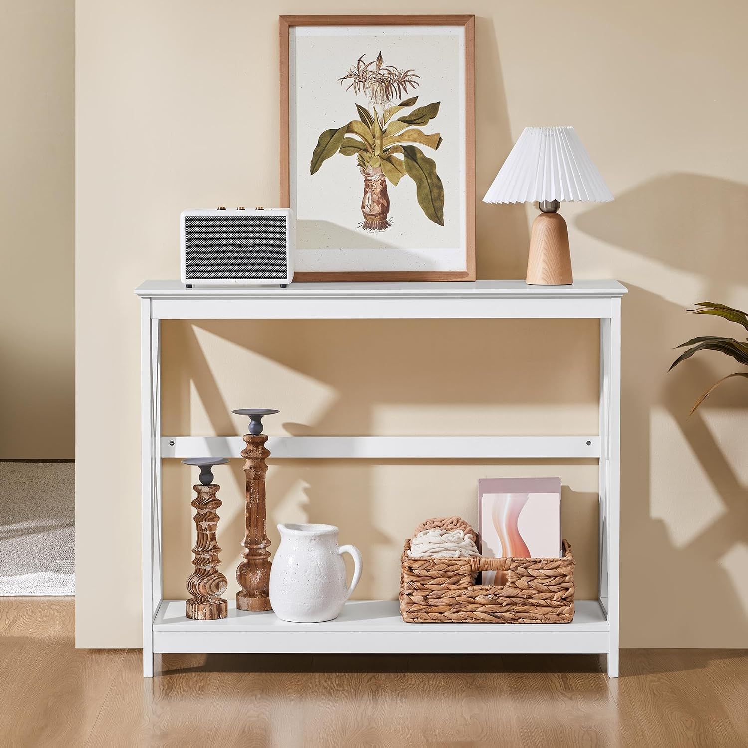 Yaheetech Narrow White Entryway Console Table, 2-Tier X-Frame Storage Shelf