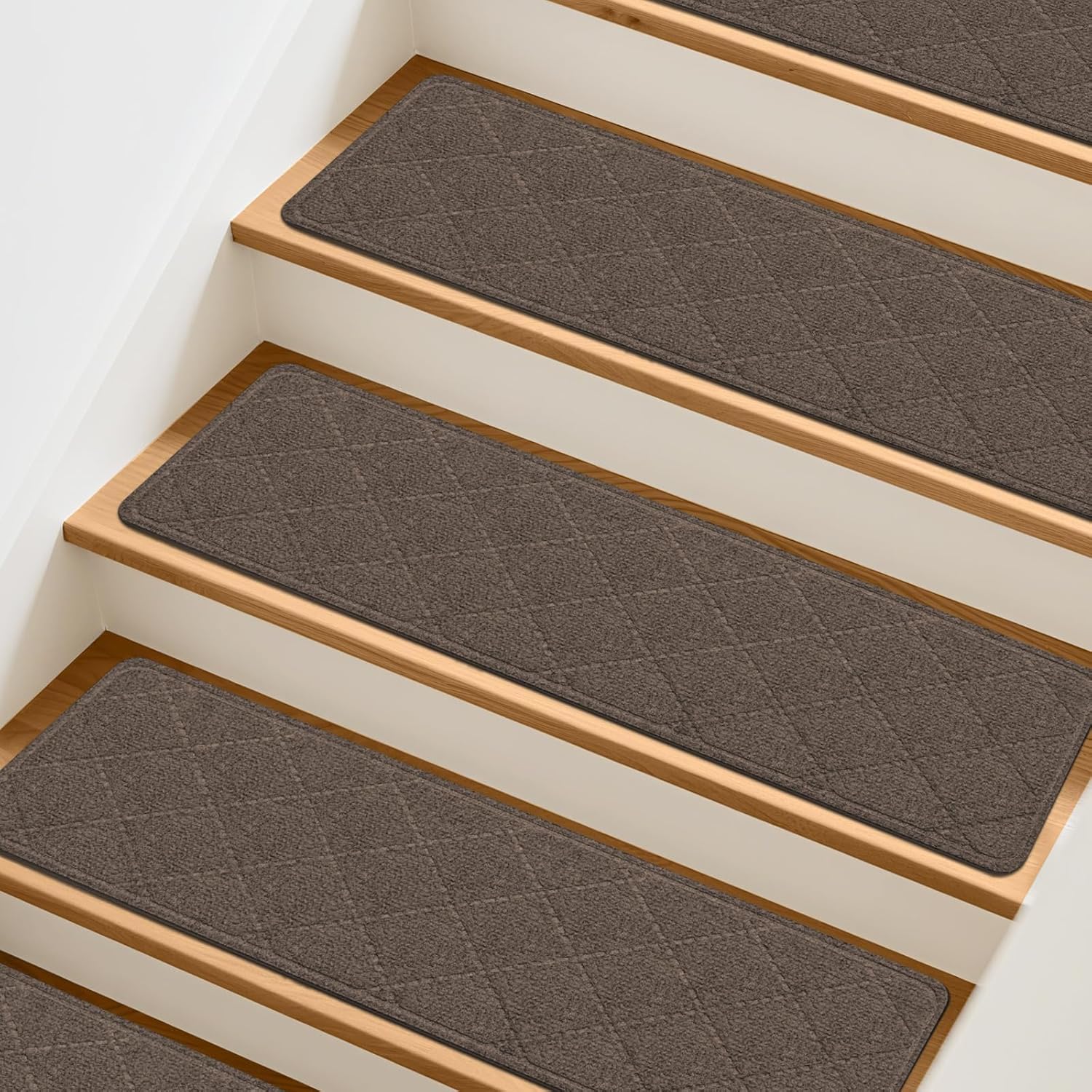 Stair Treads Non-Slip for Wooden Steps, 4Pack - 8" x 30" Edging Stair Runner Indoor for Kids Elders & Pets, Washable Carpet Stair Treads with Peel & Stick Reusable TPE Backing, Brown