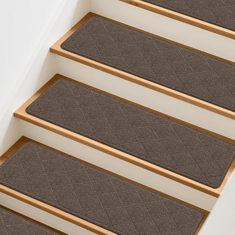 Stair Treads Non-Slip for Wooden Steps, 4Pack - 8" x 30" Edging Stair Runner Indoor for Kids Elders & Pets, Washable Carpet Stair Treads with Peel & Stick Reusable TPE Backing, Brown