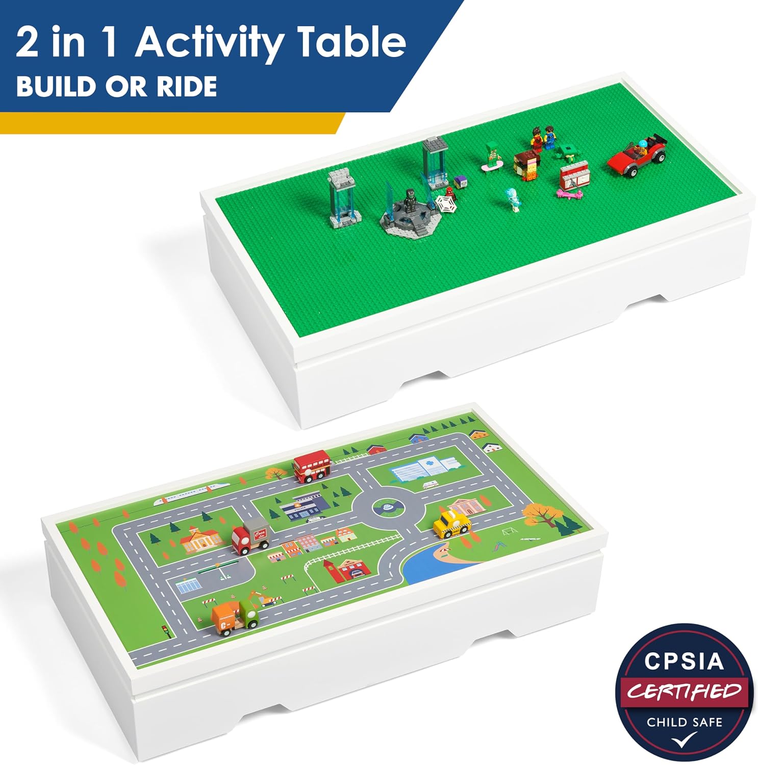 UTEX 3 in 1 Under Bed Kids Construction Play Table Compatible with Lego