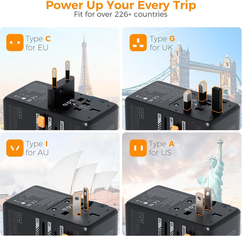 TESSAN Universal Travel Adapter, 140W GaN, Black