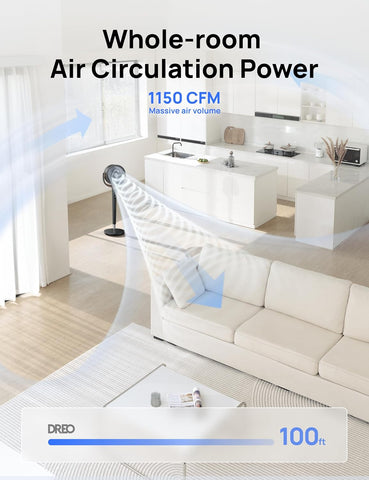 DREO Fan for Bedroom, 120° Oscillating Standing Fan, Quiet Floor Fan with DC Motor, Pedestal Fan for Room, 9 Speeds, 4 modes, 120° Manual Vertical, 37-42" Adjustable Height, 9H Timer, Dark Gray