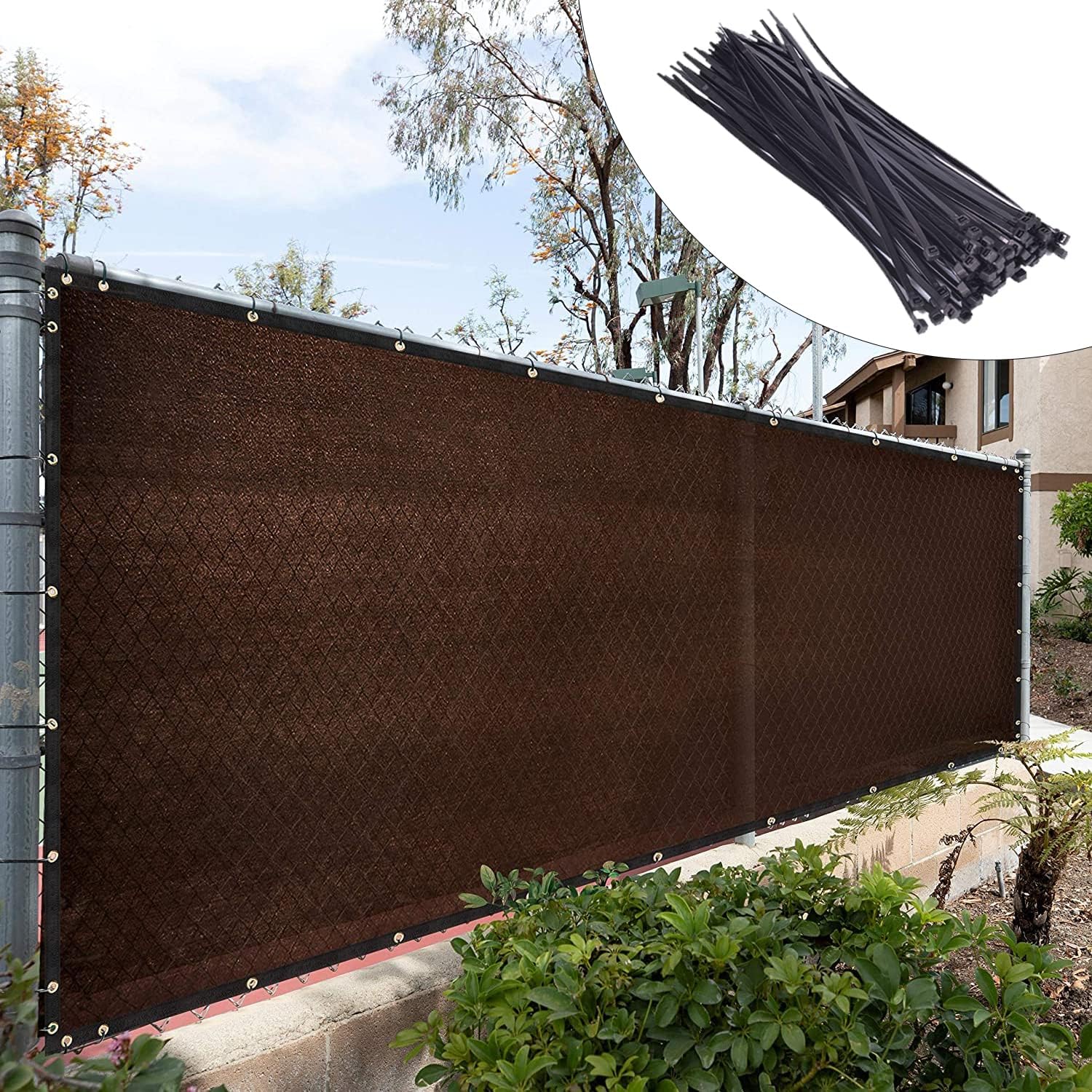 Royal Shade 4' x 10' Brown Fence Privacy Screen Windscreen Cover Netting Mesh Fabric Cloth - Cable Zip Ties Included (We Make Custom Size)