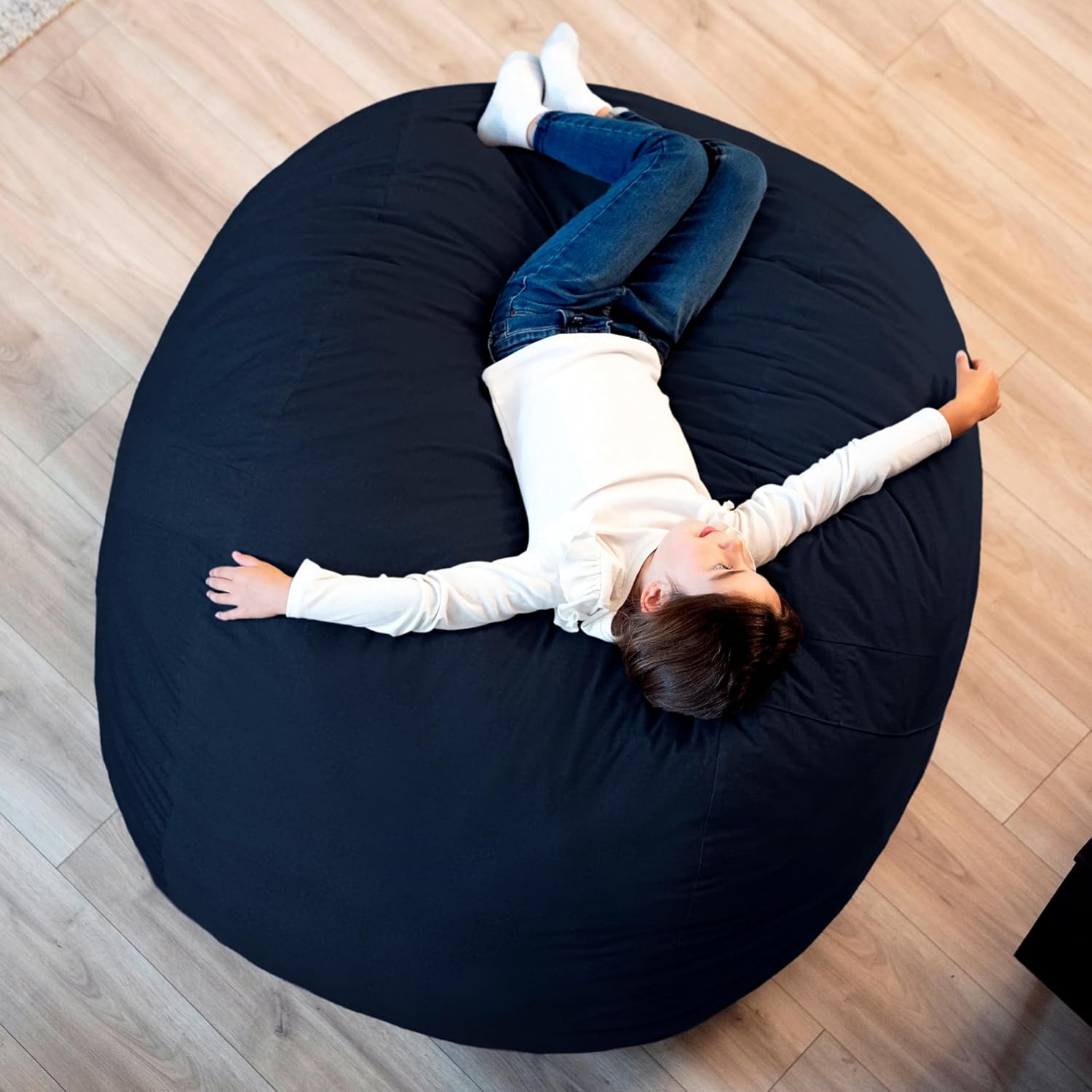 Big Joe Fuf Medium Foam Filled Bean Bag Chair with Removable Cover, Cobalt Lenox, Durable Woven Polyester, 3 feet Big