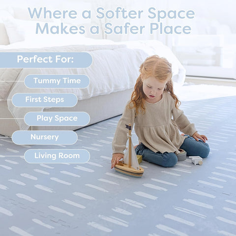 Little Landings Baby Play Mat for Floor - Shoreline (6x6ft) - Interlocking EVA Foam Play Mat Tiles for Babies & Toddlers, Non-Toxic Playmat for Tummy Time, Crawling & Playroom - Rug-Look Design