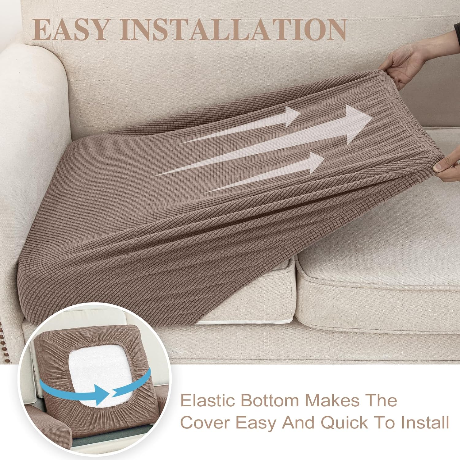 LA MEACK Couch Cushion Cover Loveseat Cover or 2 Seat Sofa Cover Washable Stretch Sectional Sofa Slipcover(1 Piece for Loveseat or Sofa 2-Seater, Khaki)