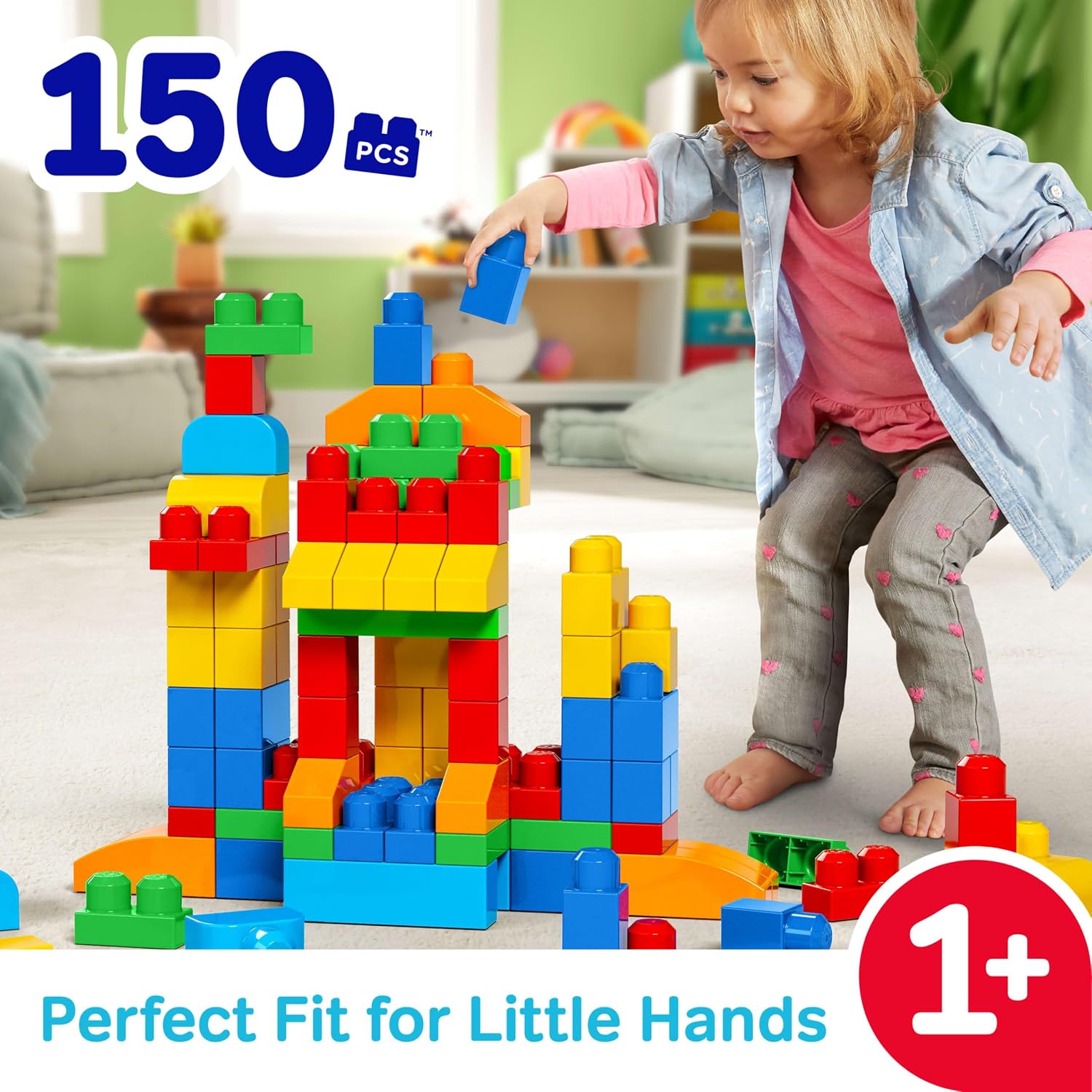 MEGA BLOKS First Builders Deluxe Building Bag Toddler Block Toys Set, Red