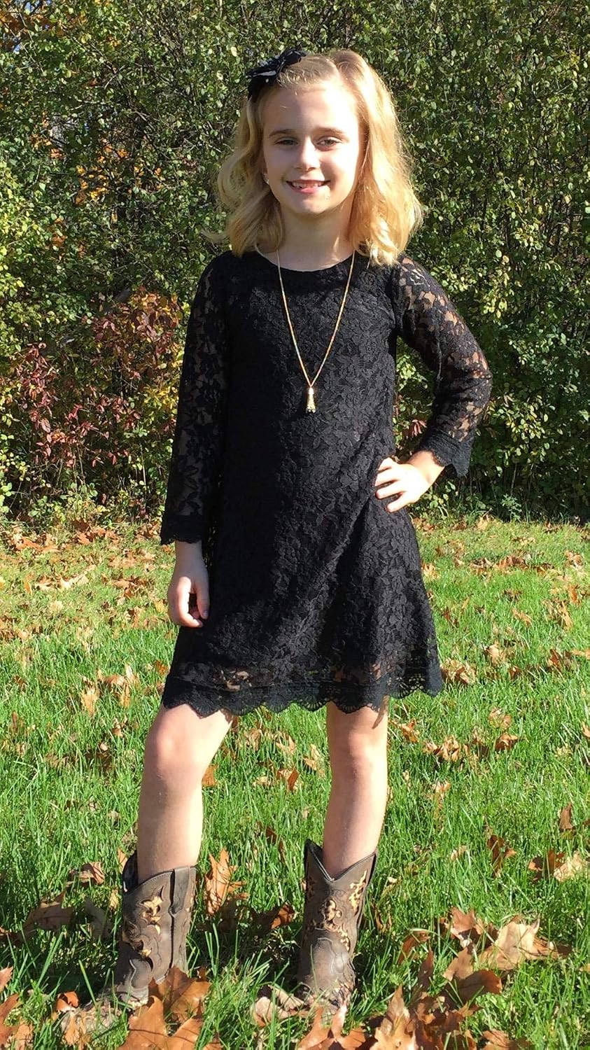 APRIL GIRL Flower Girl Dress, Lace Dress 3/4 Sleeve Dress