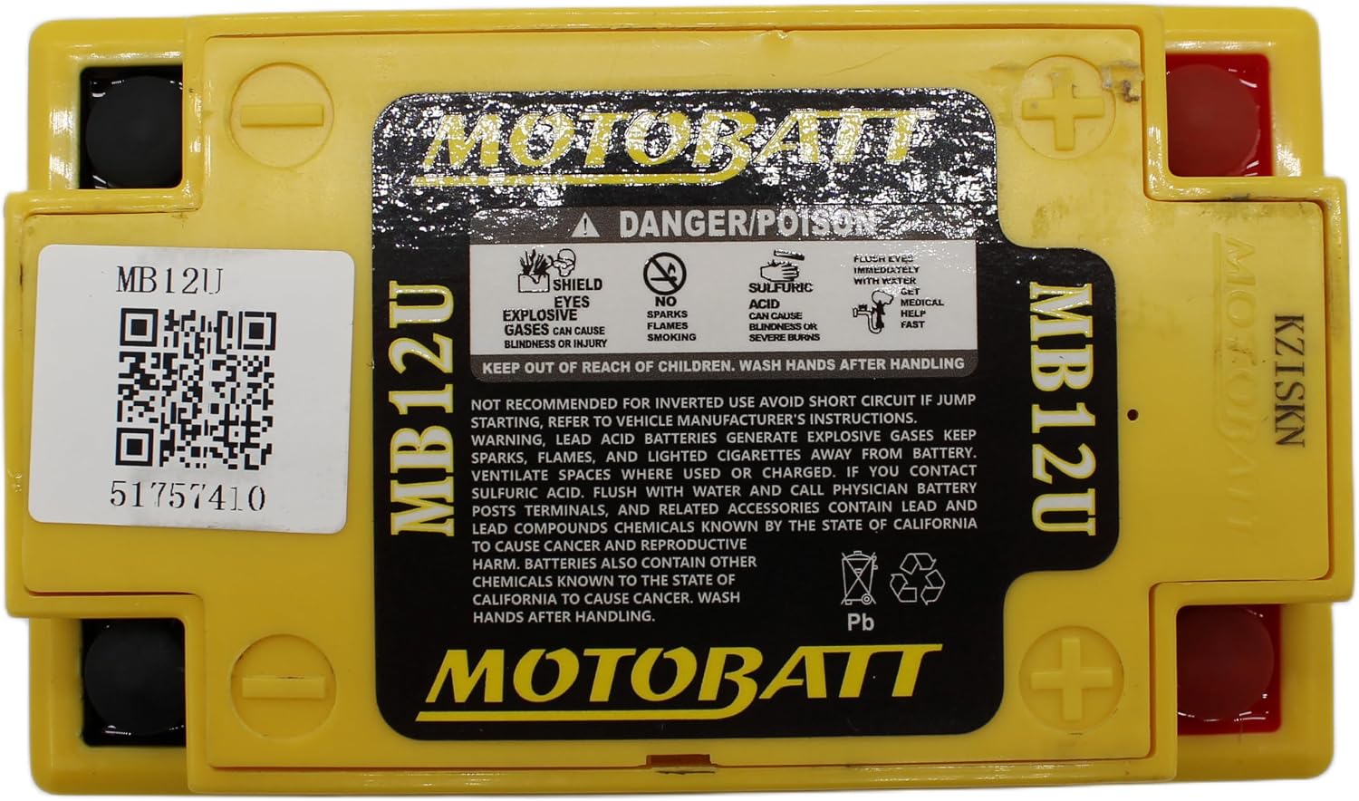 MotoBatt MB12U (12V 15 Amp) 160CCA Factory Activated QuadFlex AGM Battery Large