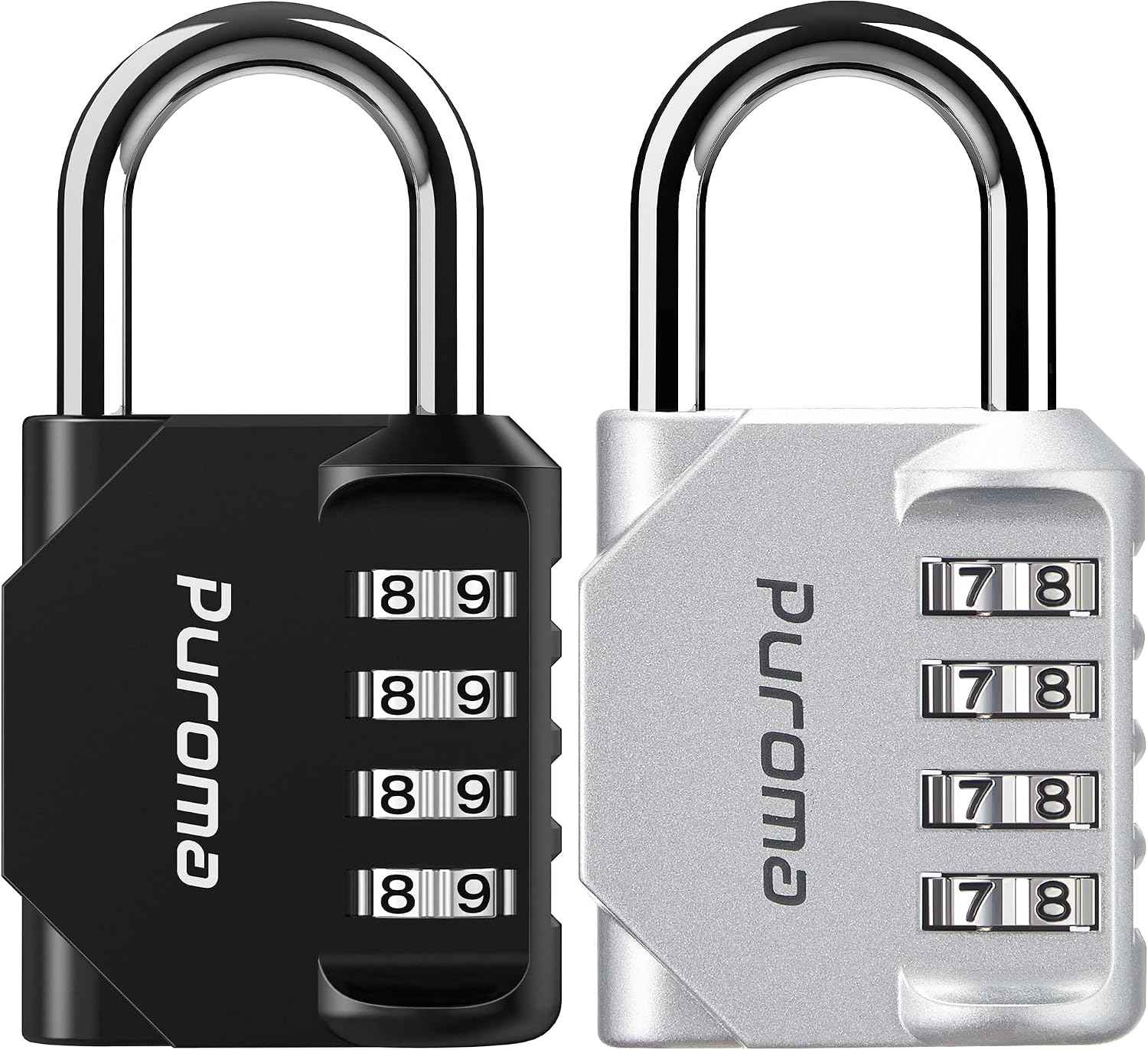 Puroma 2 Combination Lock Locker 4 Digits Combo Padlock Gym Silver & Black