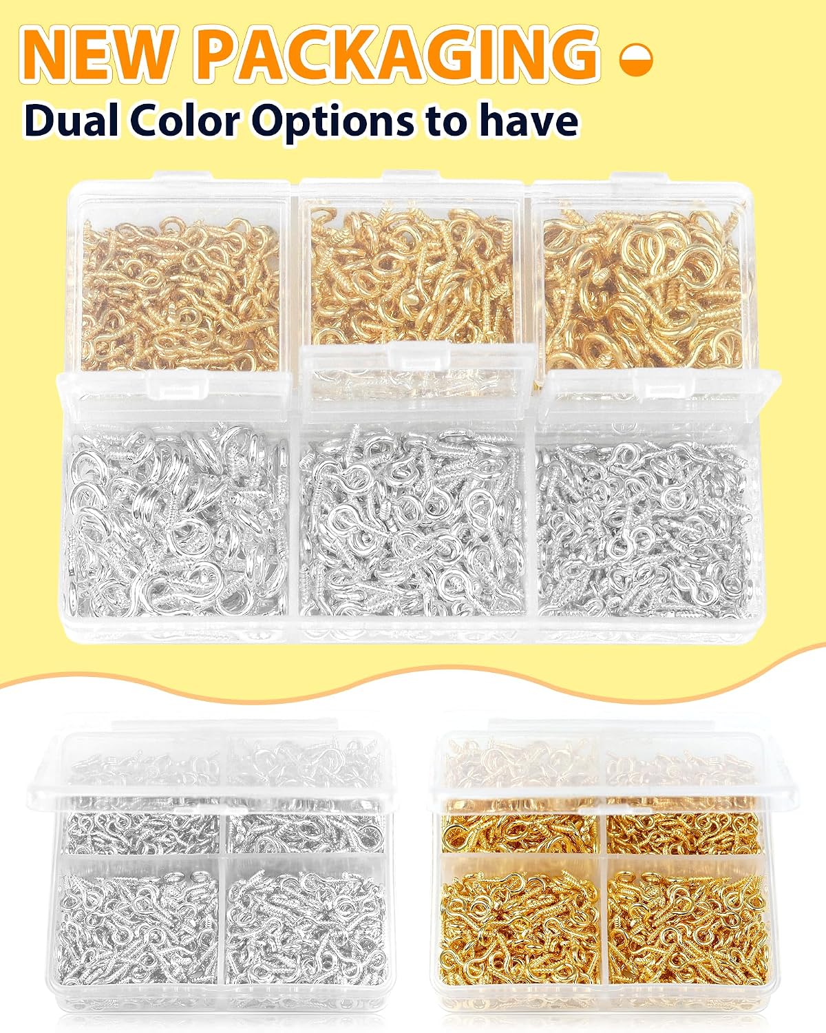 FIVEIZERO 600pcs Small Eye Pins for Jewelry Making & DIY Crafts, Mini Eyelet Screws for Art Projects & Bead Charms, Tiny Eye Hooks for Crafts (Gold & Silver, 3 Sizes)
