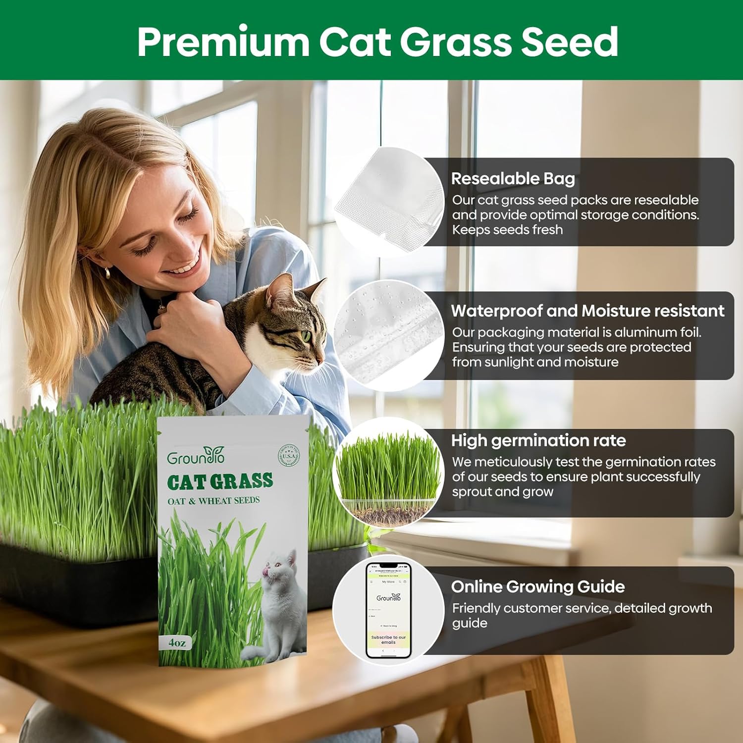 Cat Grass Seeds, 4 OZ, Wheat & Oat Seeds Mix
