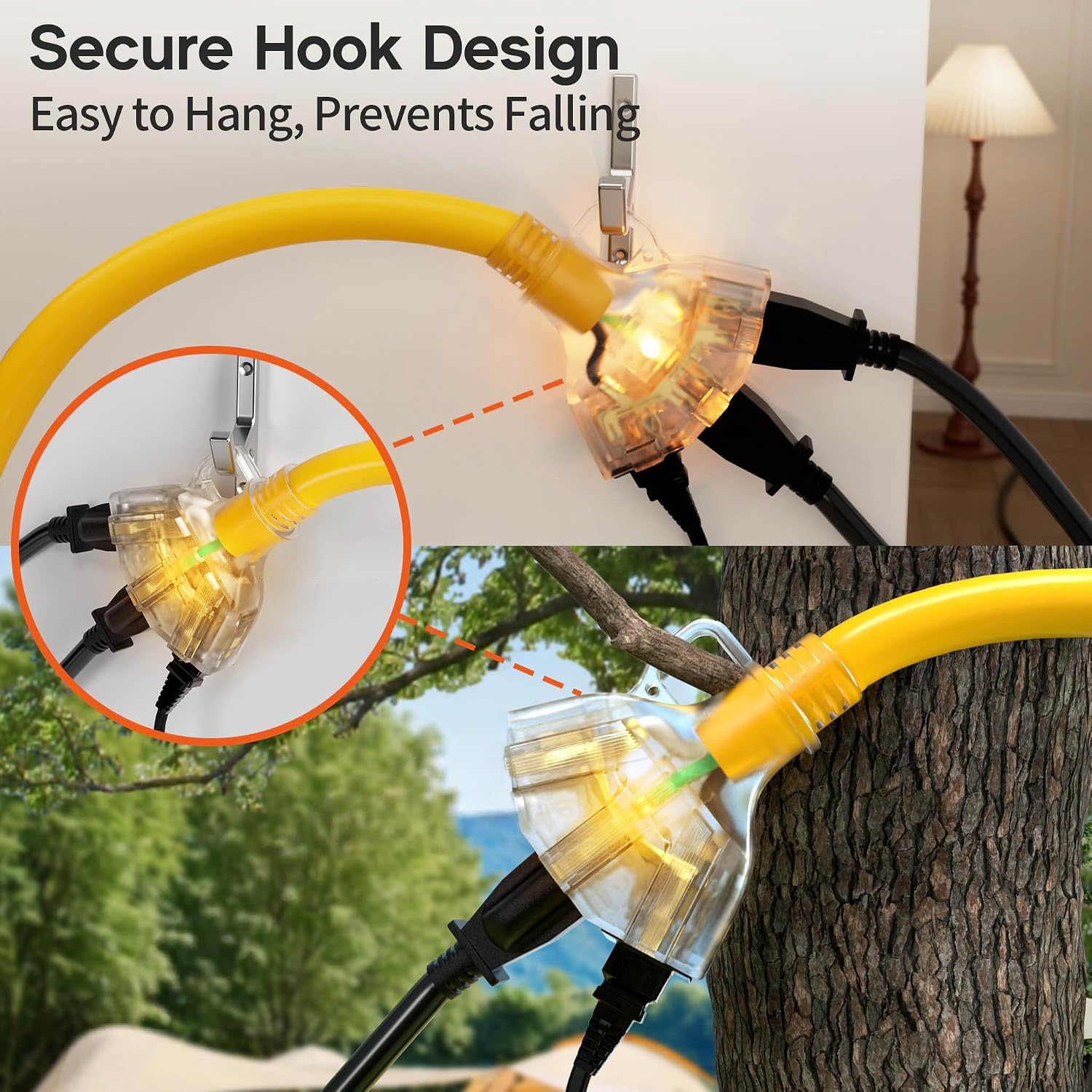 1 FT 12 Gauge Heavy Duty Extension Cord with Multiple Outlets